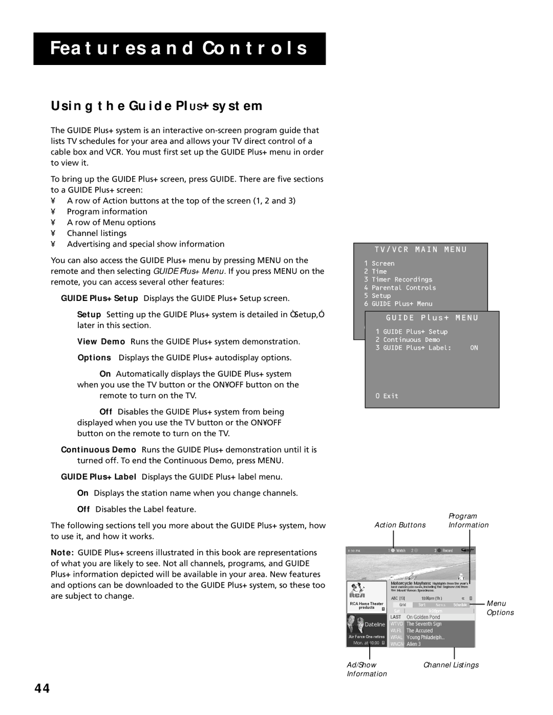 RCA T19067, T13066 manual Using the Guide PIUS+ System, Guide Plus+ Menu 