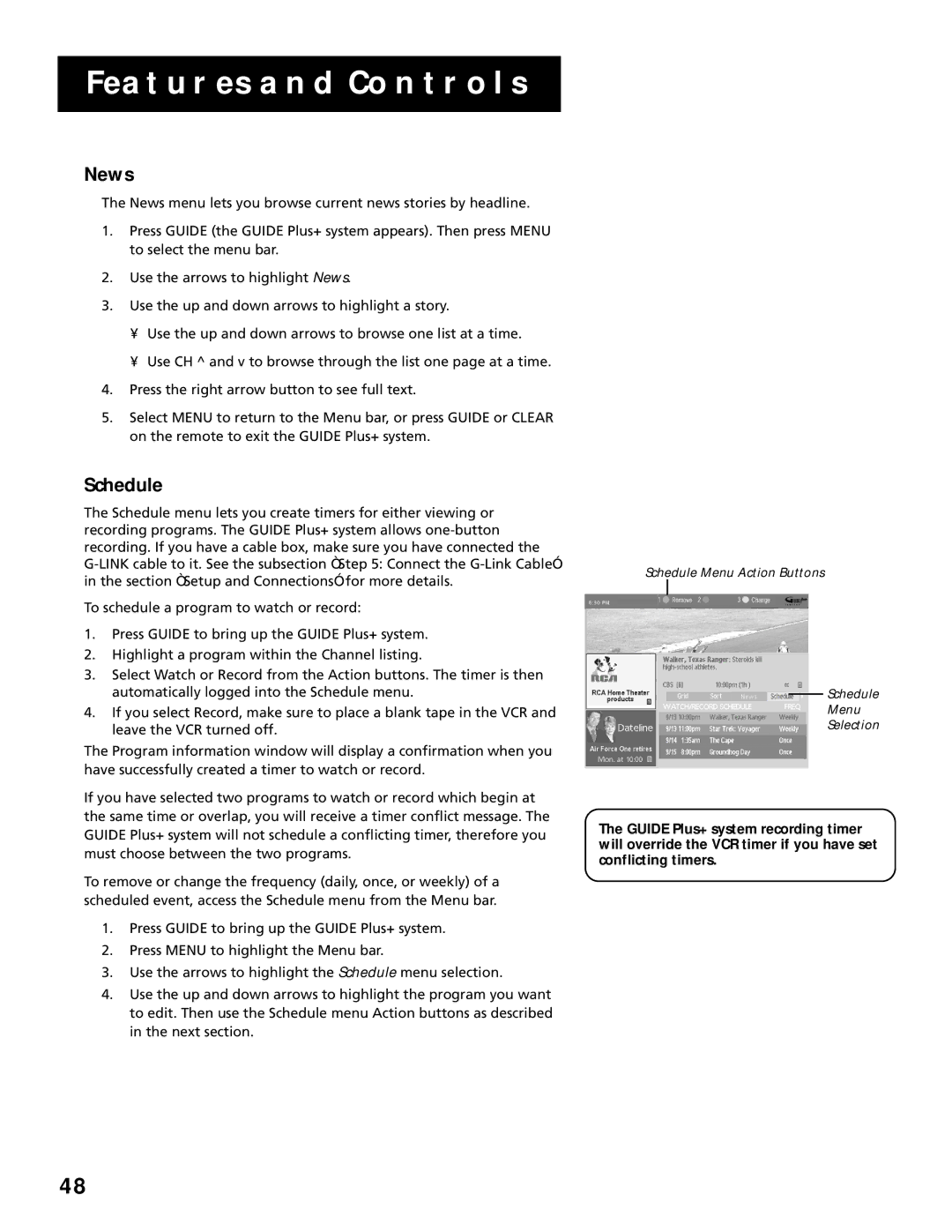 RCA T19067, T13066 manual News, Schedule 