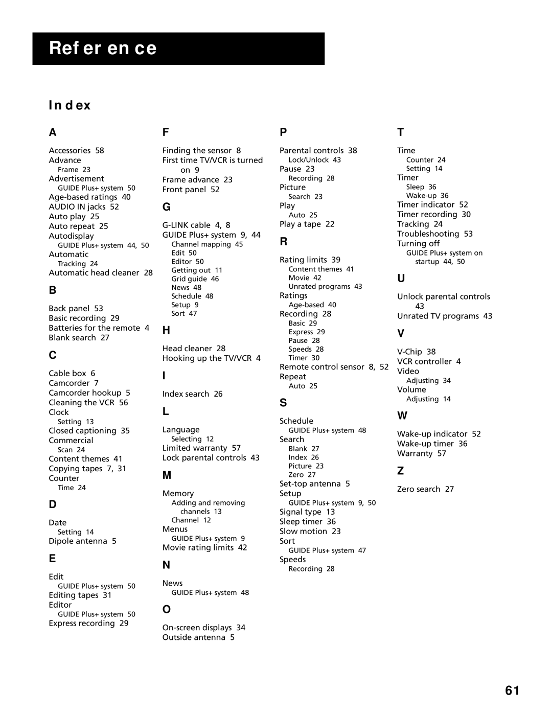 RCA T13066, T19067 manual Index 