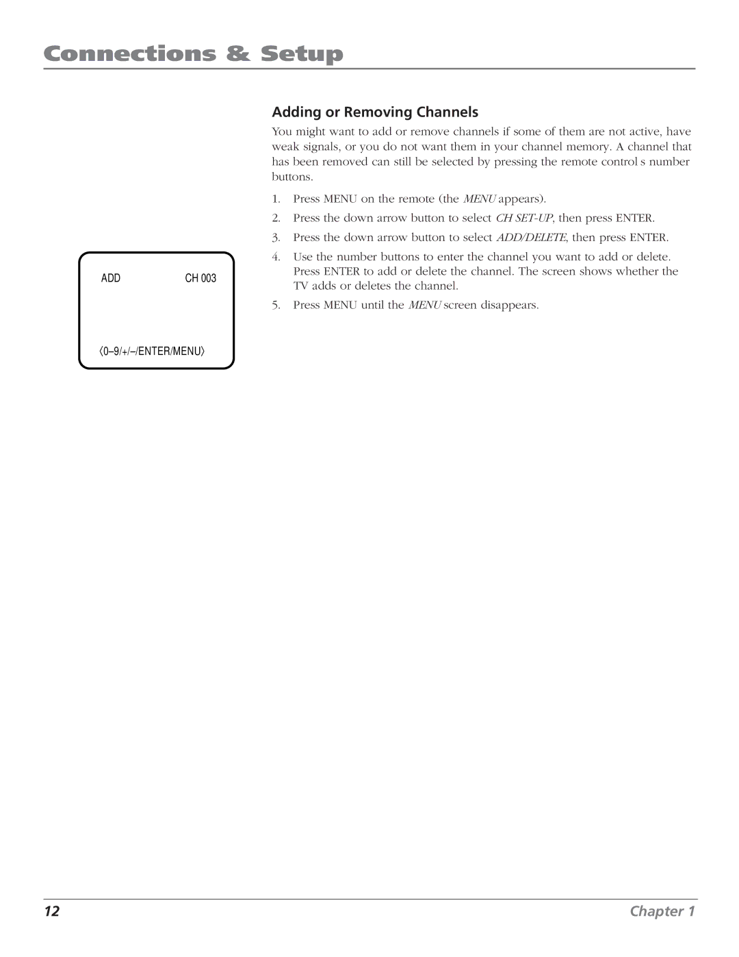 RCA T25208 manual Adding or Removing Channels 