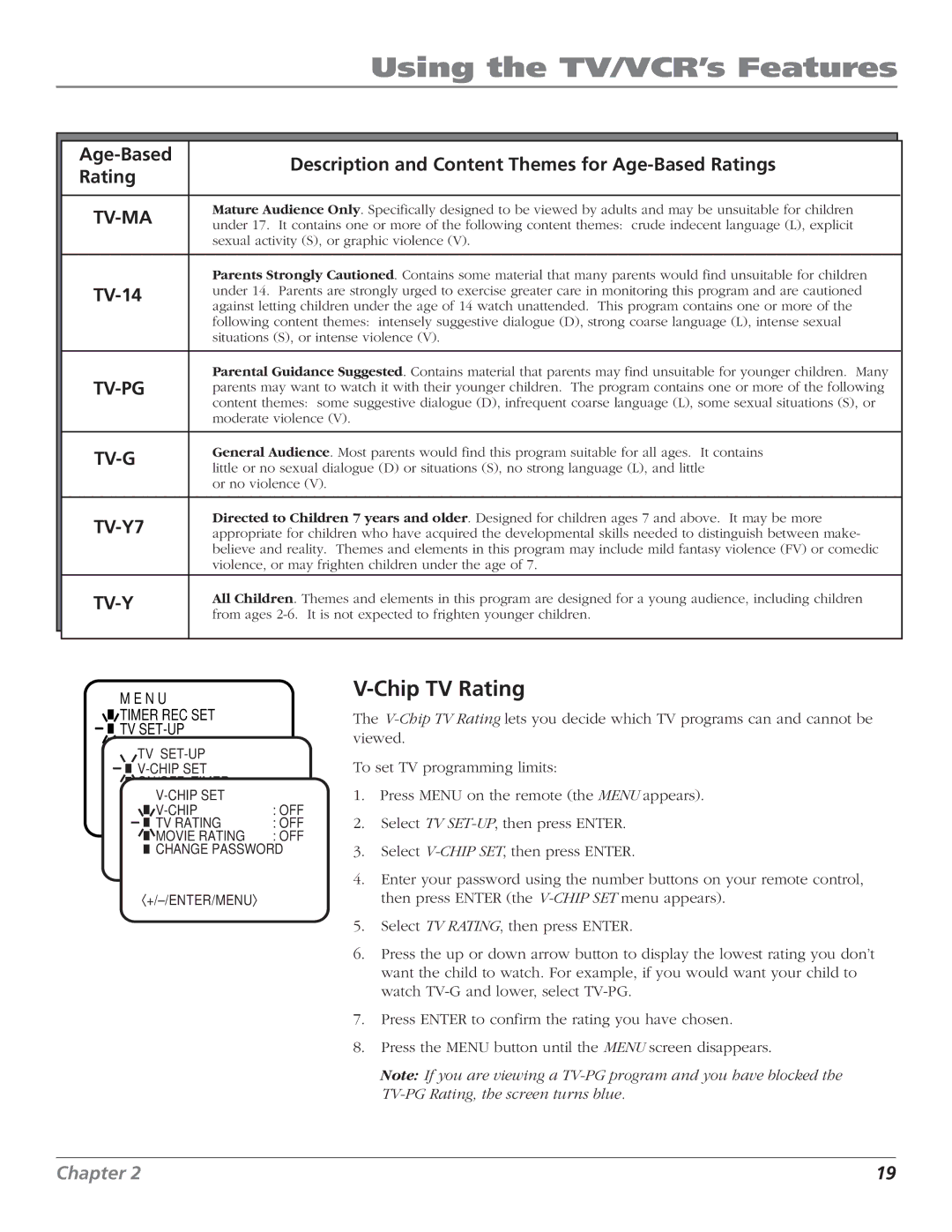 RCA T25208 manual Chip TV Rating, TV-14 