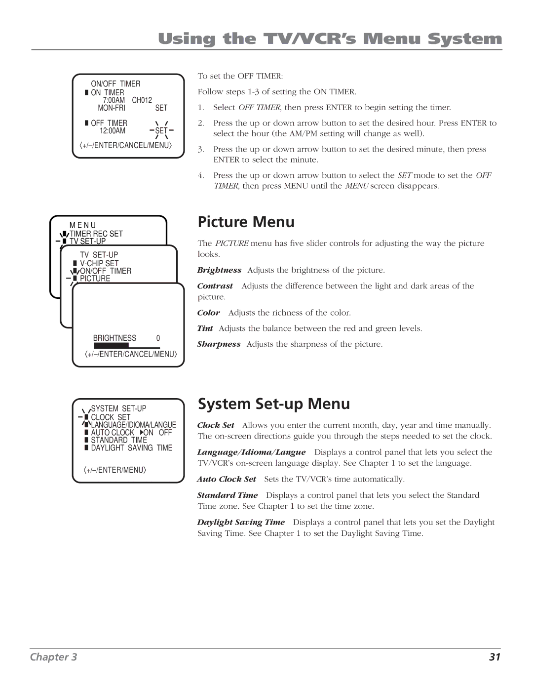 RCA T25208 manual Picture Menu, System Set-up Menu 