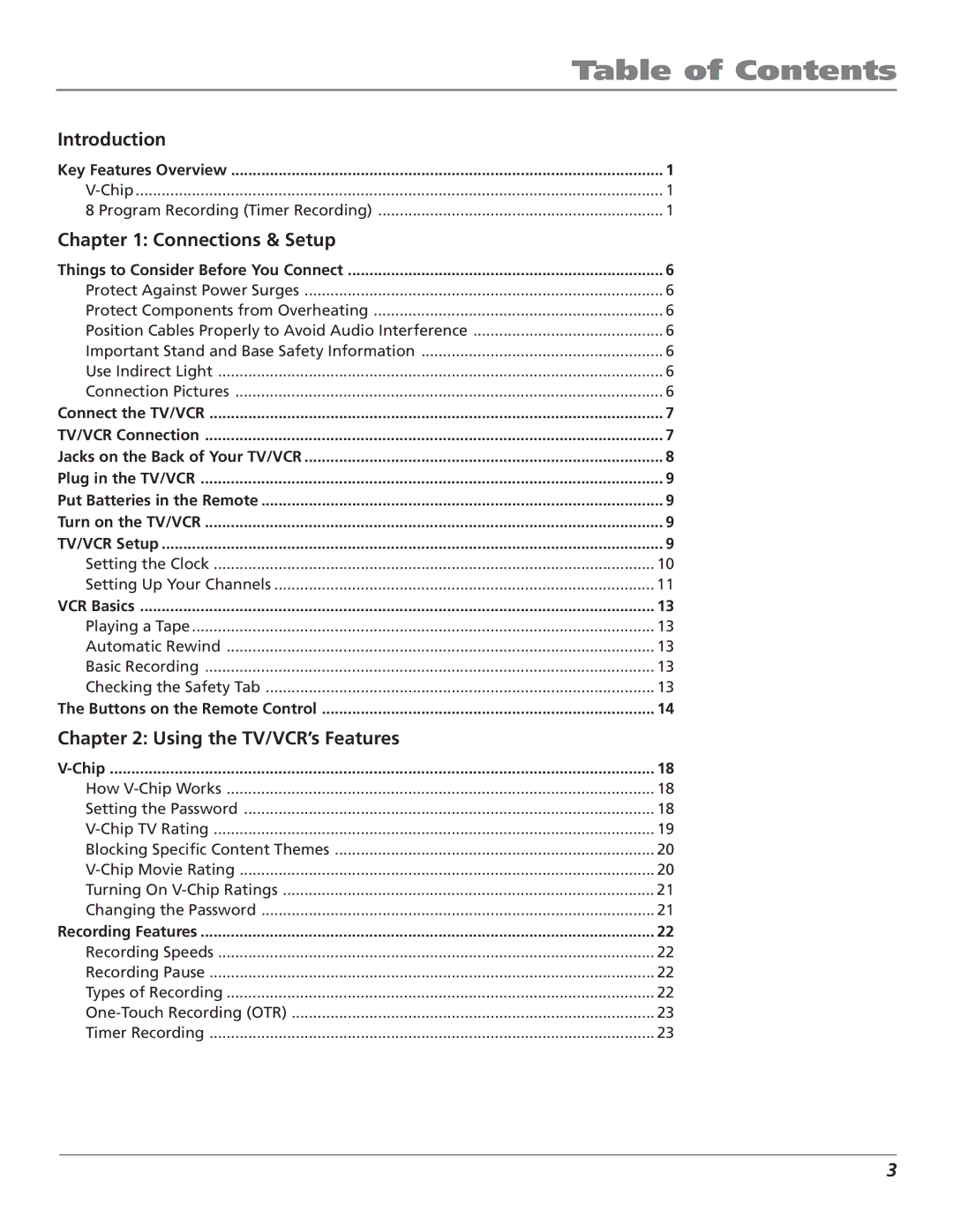 RCA T25208 manual Table of Contents 