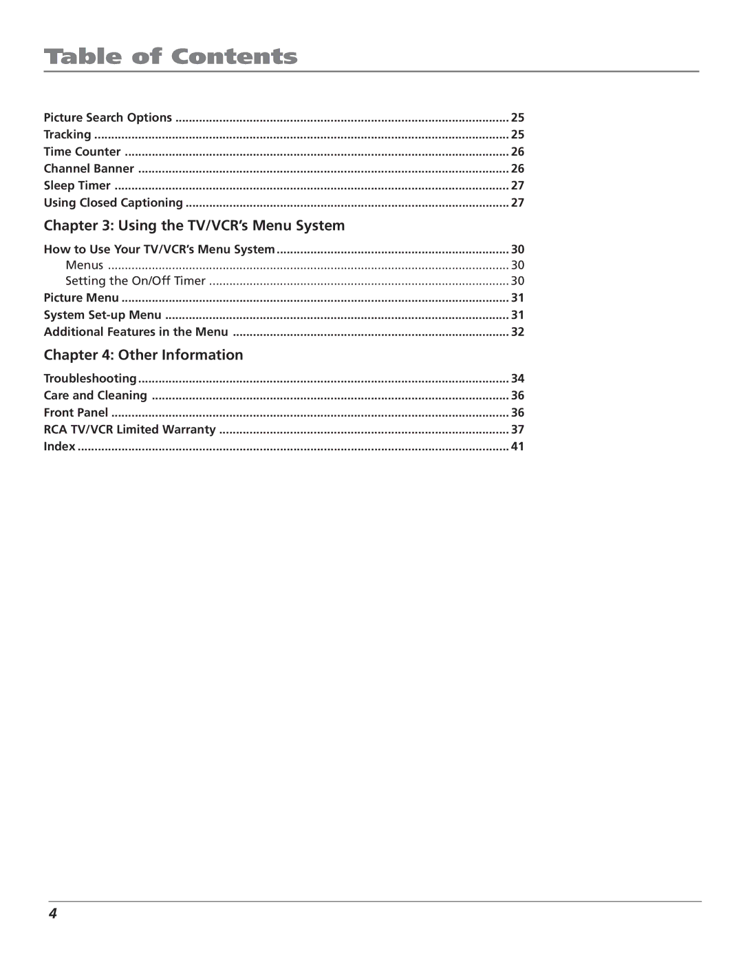 RCA T25208 manual Using the TV/VCR’s Menu System, Other Information 