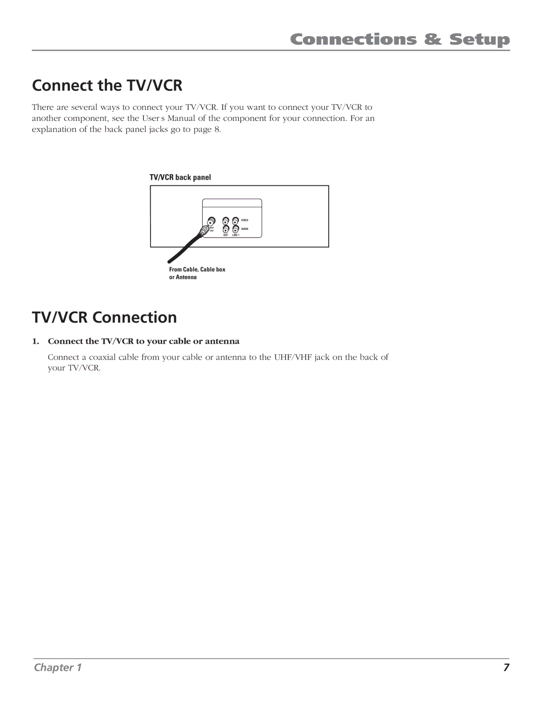 RCA T25208 manual Connect the TV/VCR, TV/VCR Connection 