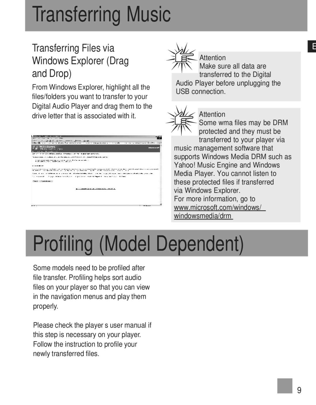 RCA TC1200, TC1201, TC1202 manual Profiling Model Dependent, Transferring Files via Windows Explorer Drag and Drop 