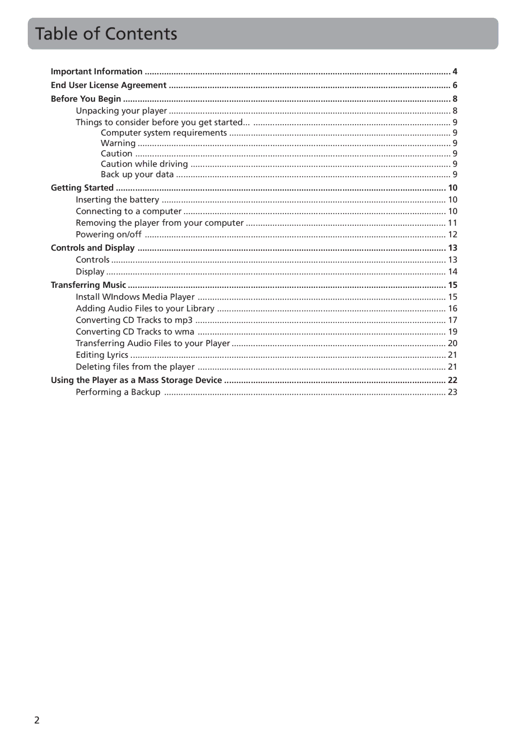 RCA TC1401, TC1402 user manual Table of Contents 