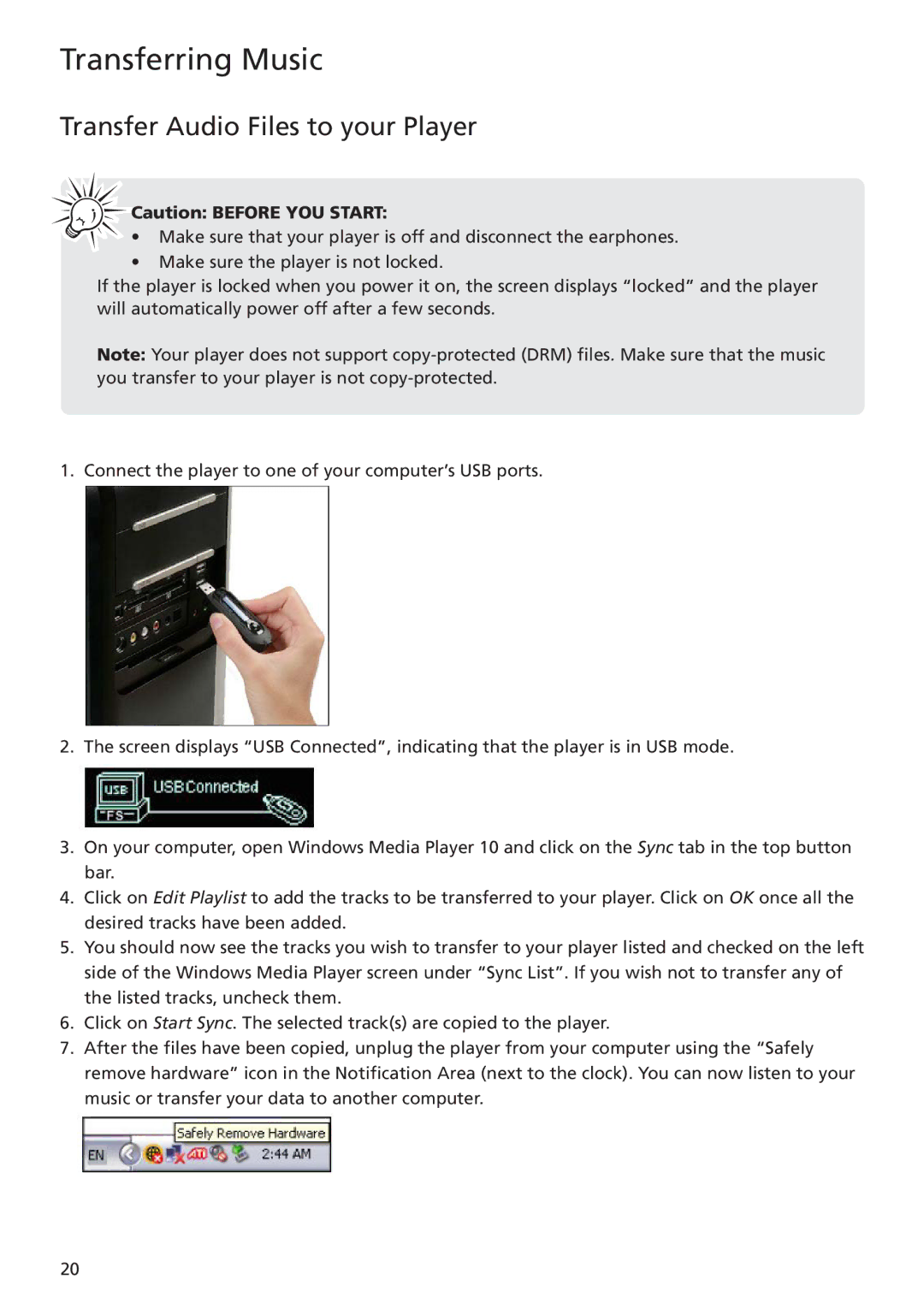 RCA TC1401, TC1402 user manual Transfer Audio Files to your Player 