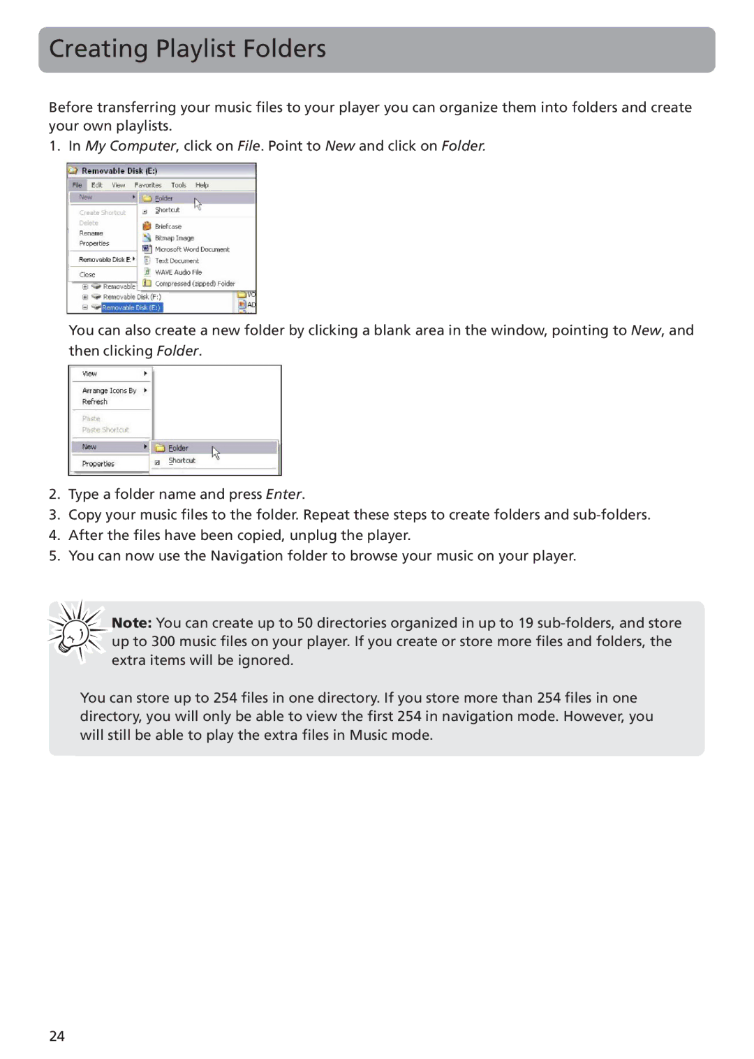 RCA TC1401, TC1402 user manual Creating Playlist Folders 