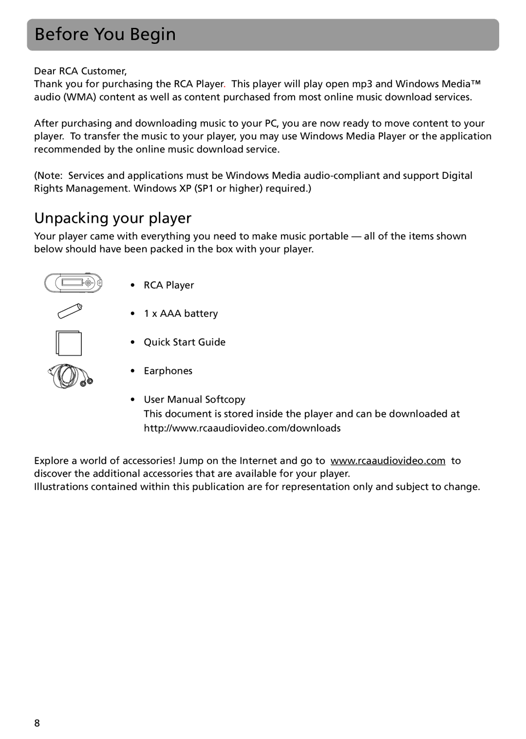 RCA TC1401, TC1402 user manual Before You Begin, Unpacking your player 