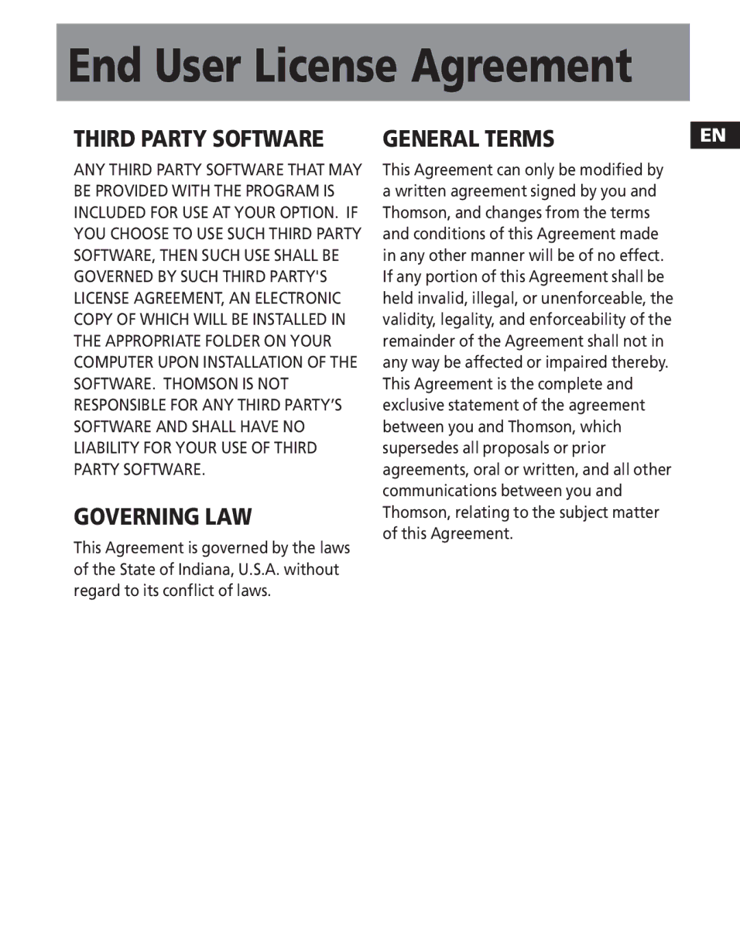 RCA TH1502, TC1502FM, TC1501FM, TC1500FM, TH1501, TH1500 user manual Third Party Software 