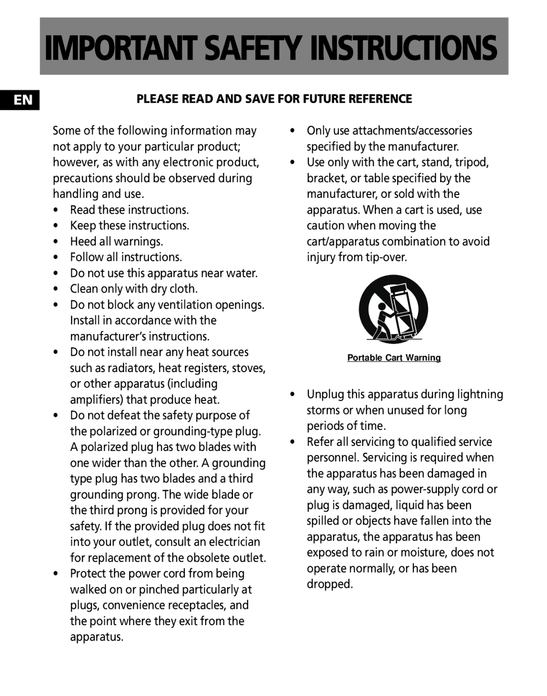 RCA TC1502FM, TC1501FM, TC1500FM, TH1501, TH1500, TH1502 user manual Important Safety Instructions 