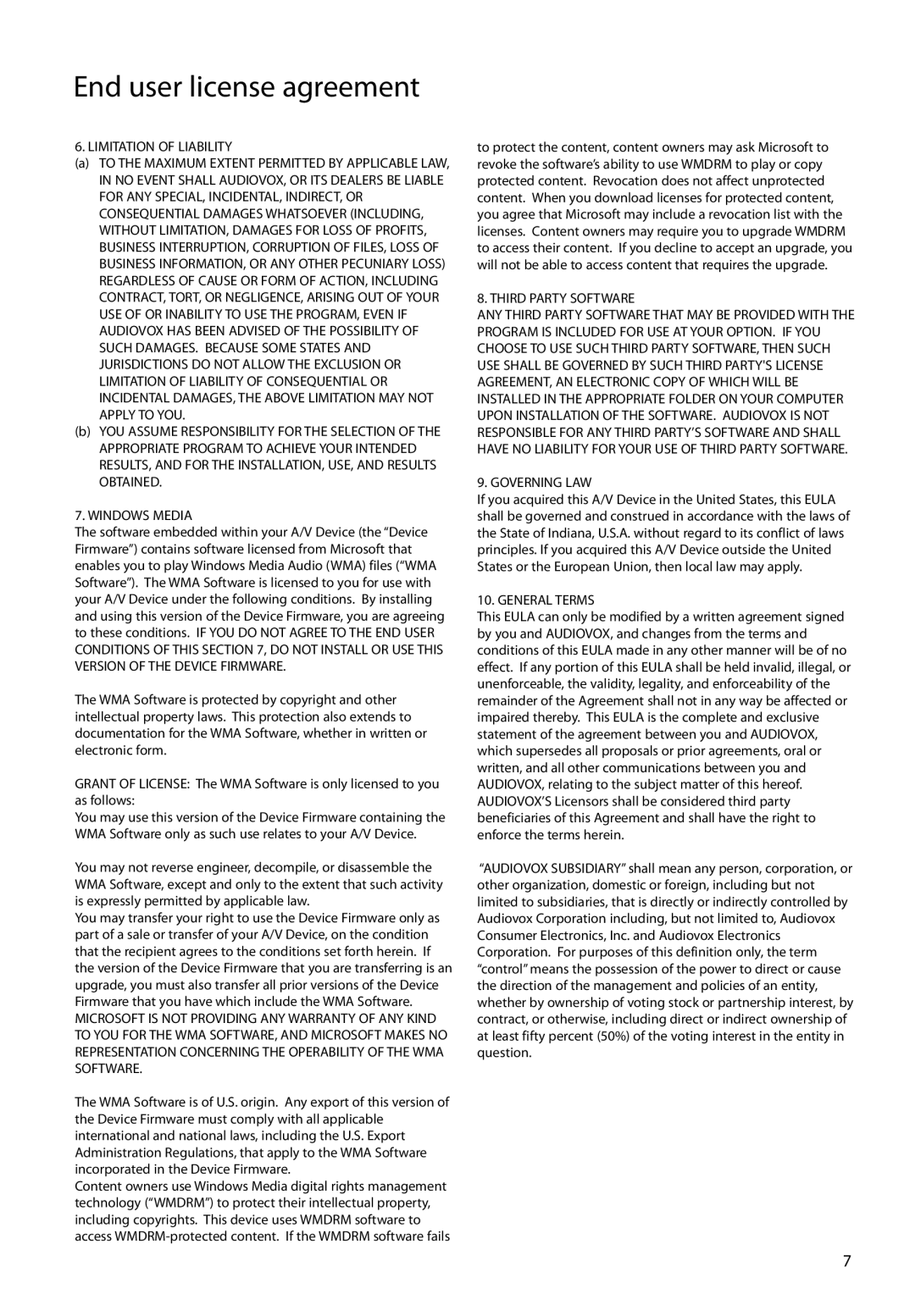 RCA TC160 series, TC1602, TC1601, TC1604, TH1604, TH1601, TH160 series user manual Limitation of Liability 