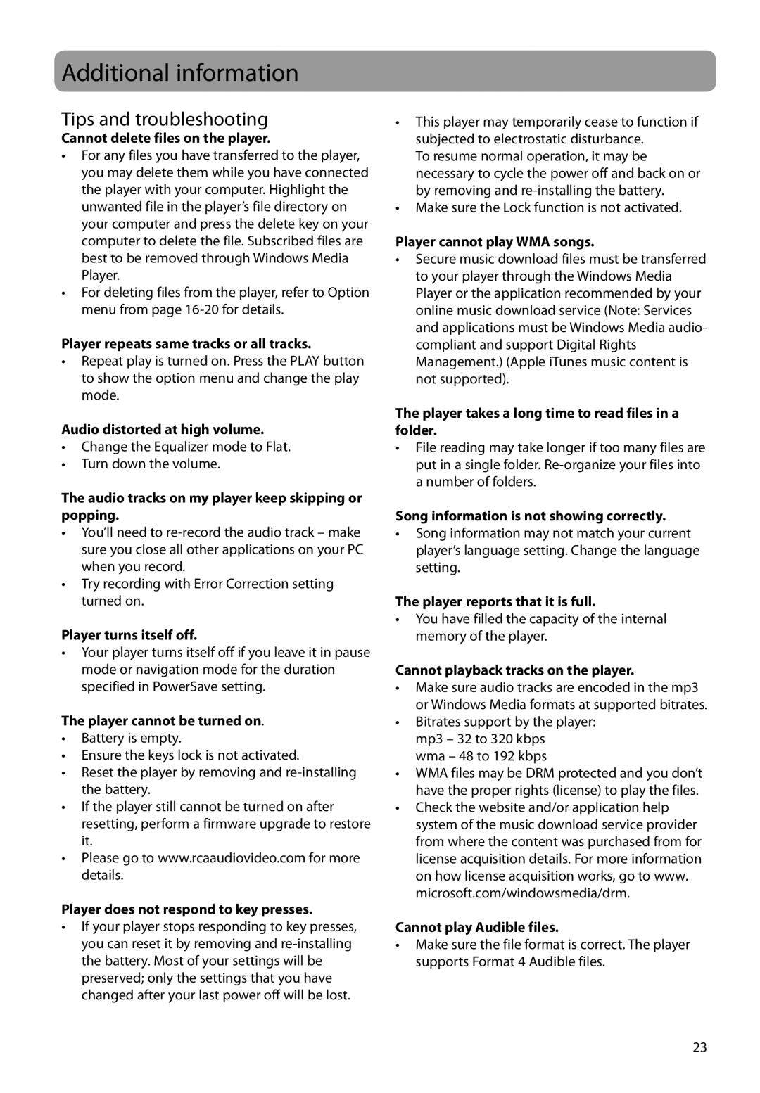 RCA TH160, TC160 user manual Additional information, Tips and troubleshooting 