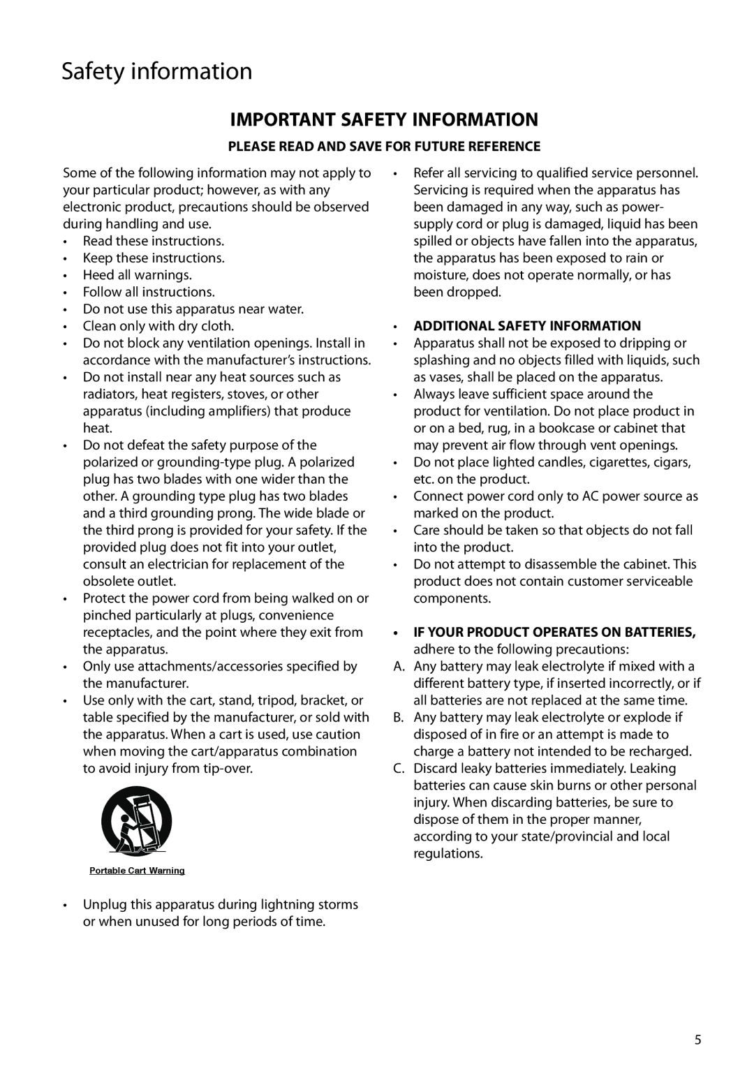 RCA TH160, TC160 user manual Important Safety Information 