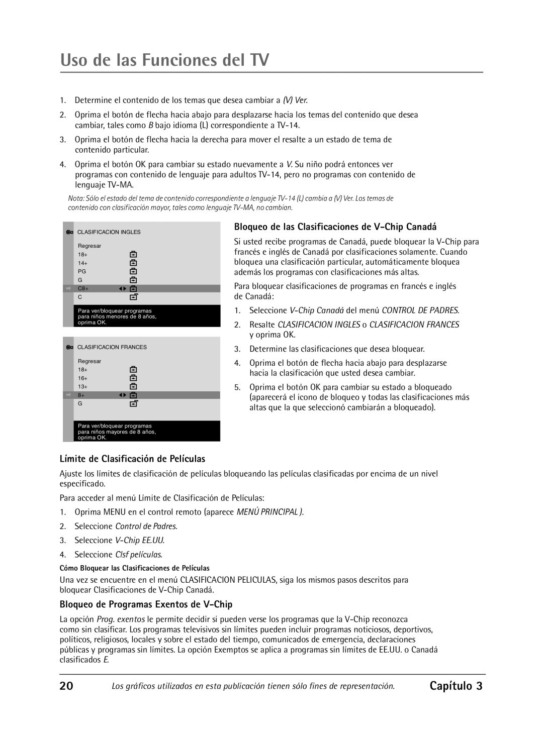 RCA Televison manual Bloqueo de las Clasificaciones de V-Chip Canadá, Límite de Clasificación de Películas 