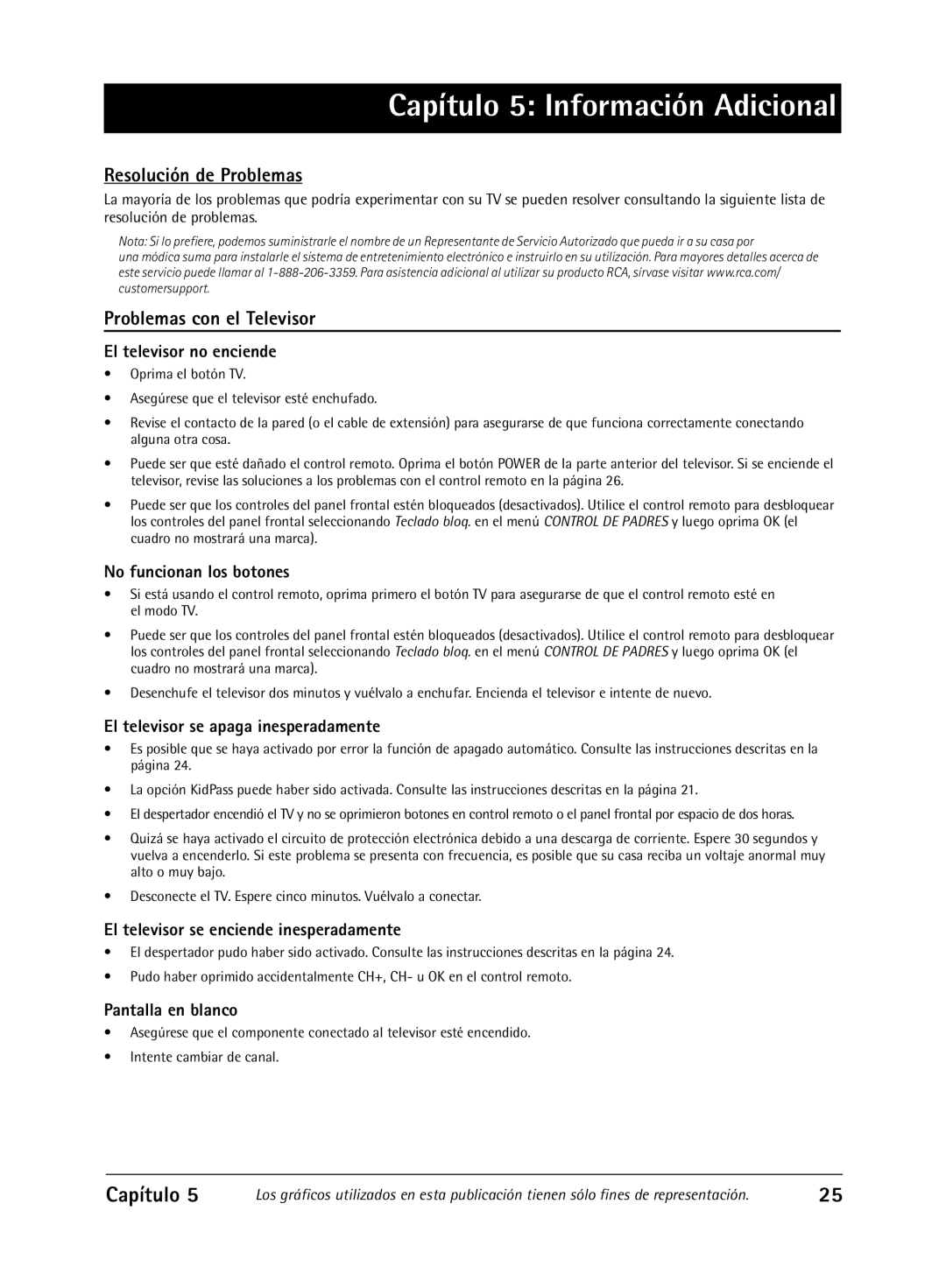 RCA Televison manual Resolución de Problemas, Problemas con el Televisor 