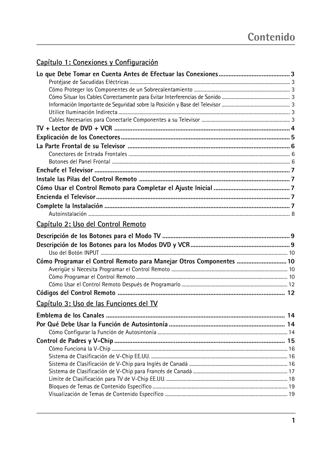 RCA Televison manual Contenido 
