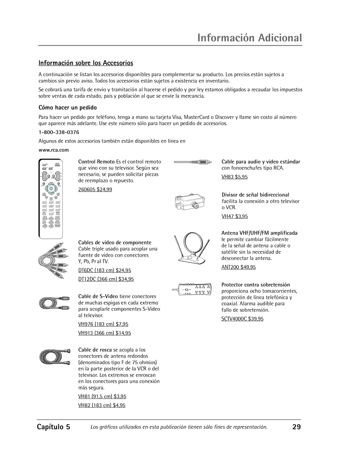 RCA Televison manual Información sobre los Accesorios, Cómo hacer un pedido, Divisor de señal bidireccional 