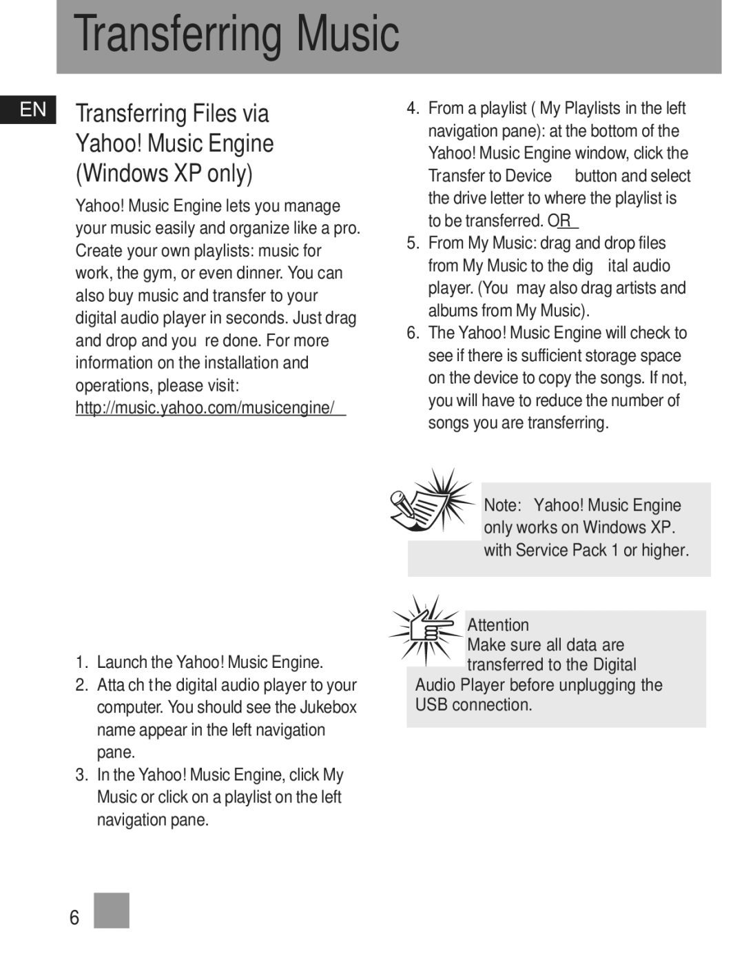 RCA TH102, TH1010, TH1011, TH103 manual Audio Player before unplugging the USB connection 