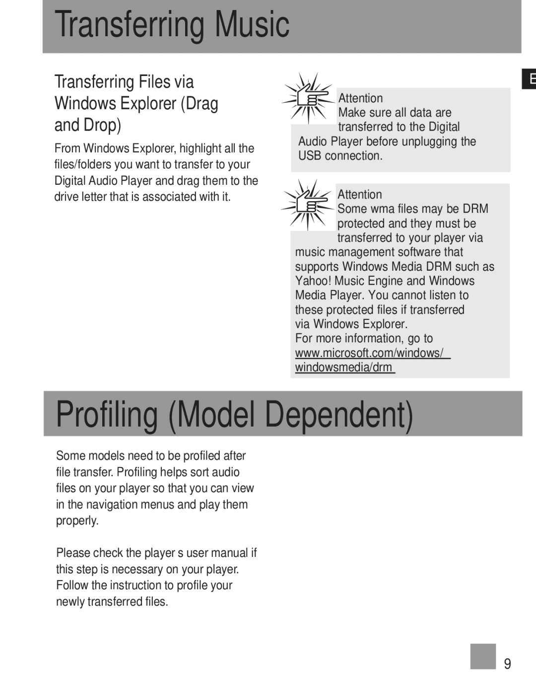 RCA TH103, TH1010, TH102, TH1011 manual Profiling Model Dependent, Transferring Files via Windows Explorer Drag and Drop 