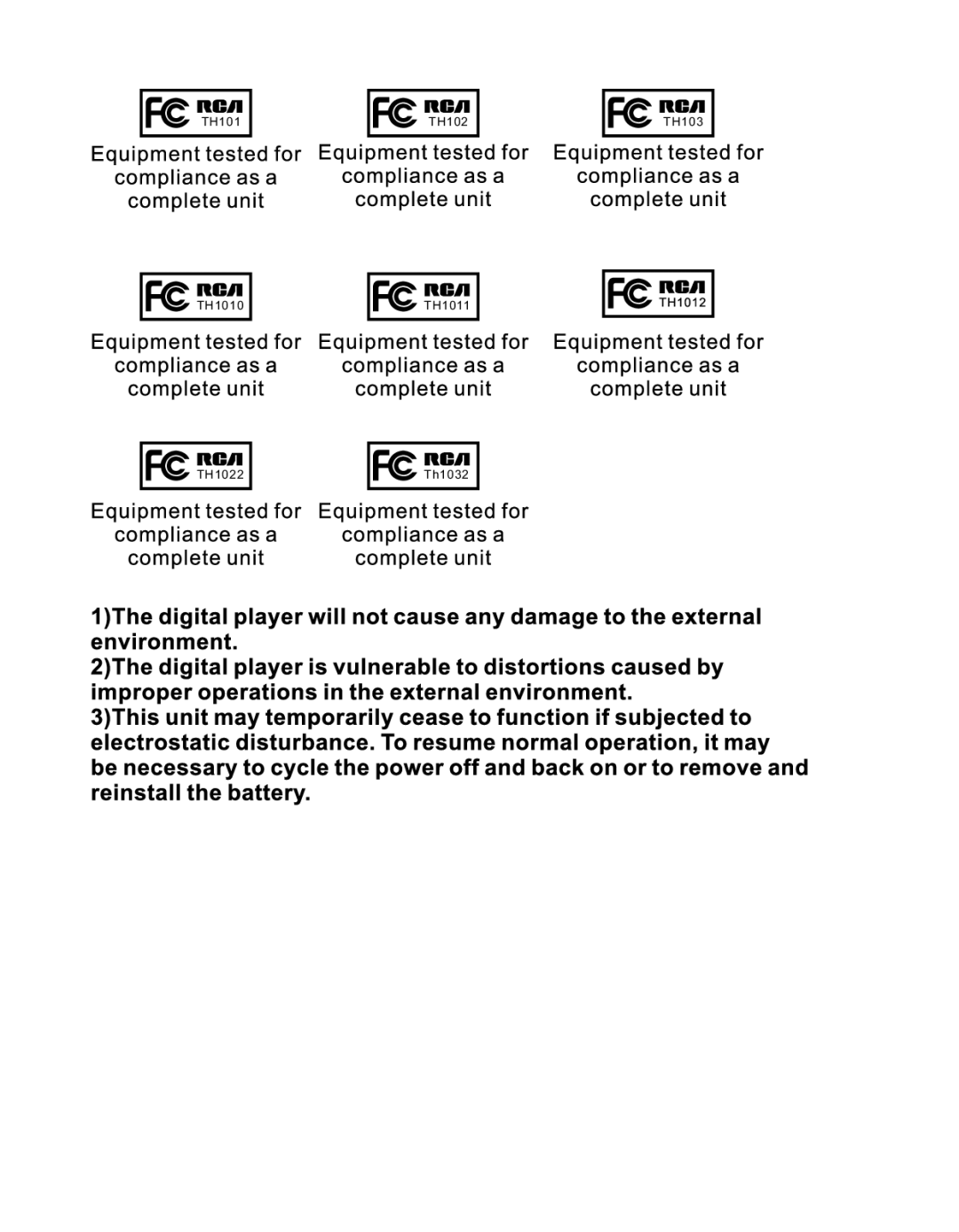 RCA TH1012, TH1032 manual TH101 TH1010 TH1022 TH1011 Th1032 TH103 