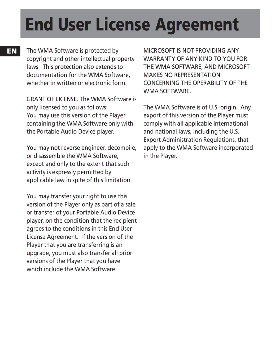 RCA TH1032, TH1012, TH1022 manual End User License Agreement 