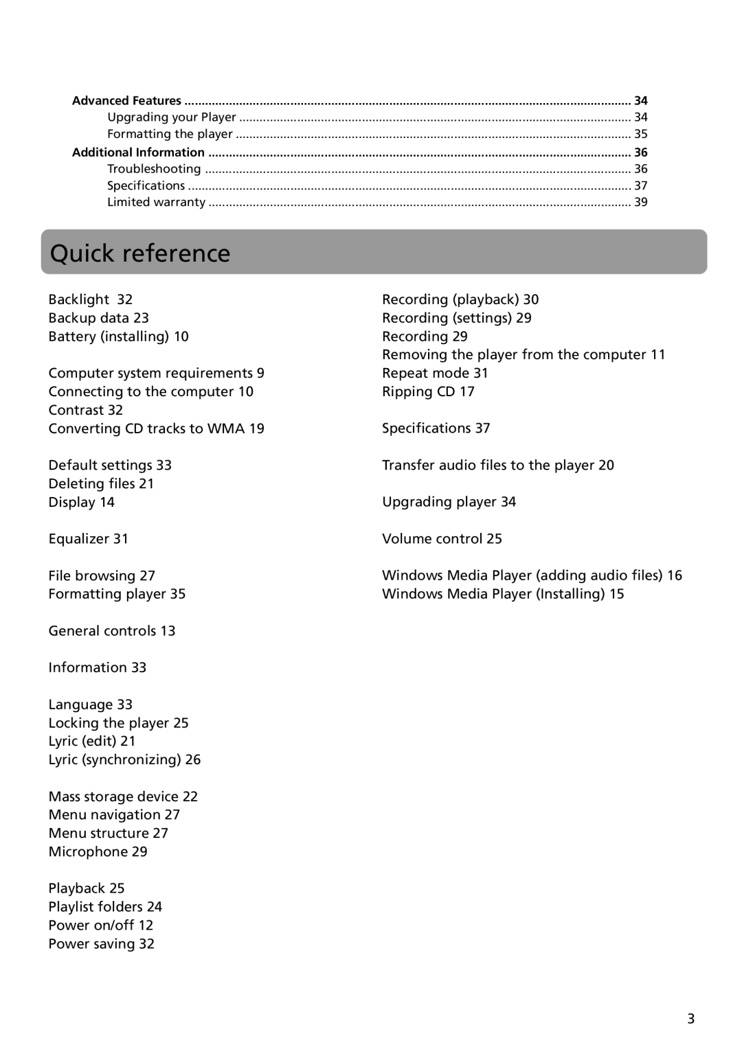 RCA TH1401 user manual Quick reference 