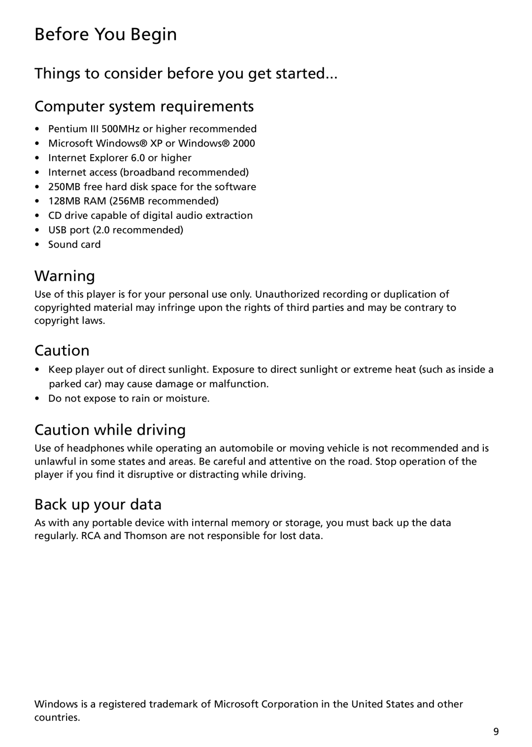 RCA TH1401 user manual Back up your data 