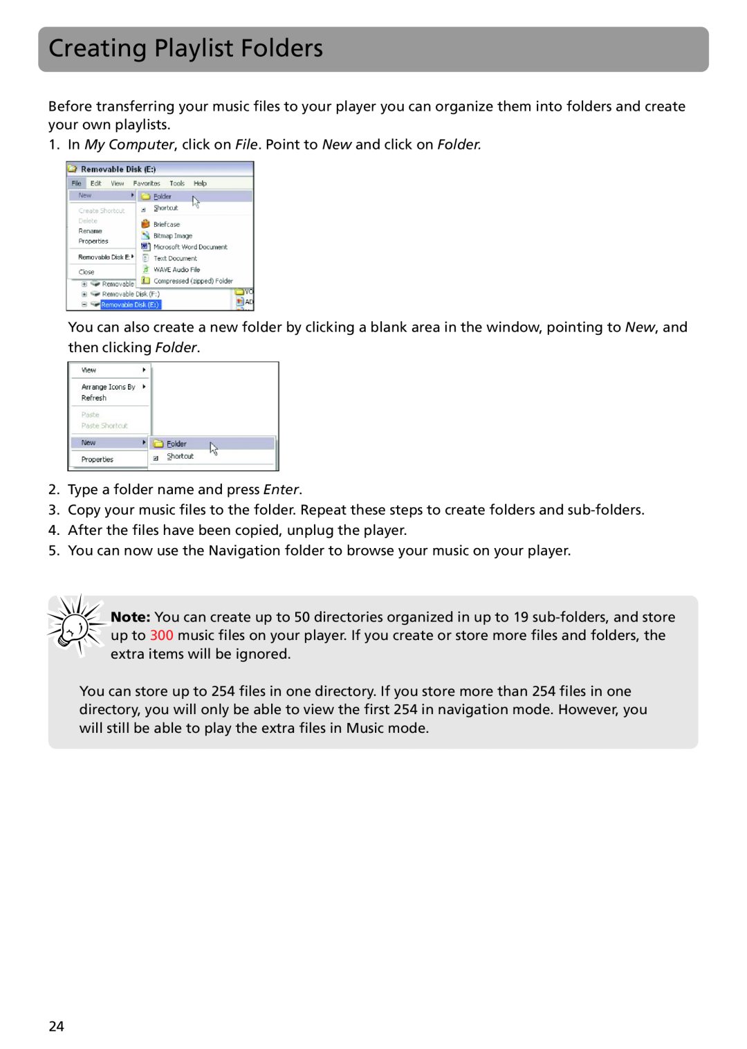 RCA TH1401 user manual Creating Playlist Folders 