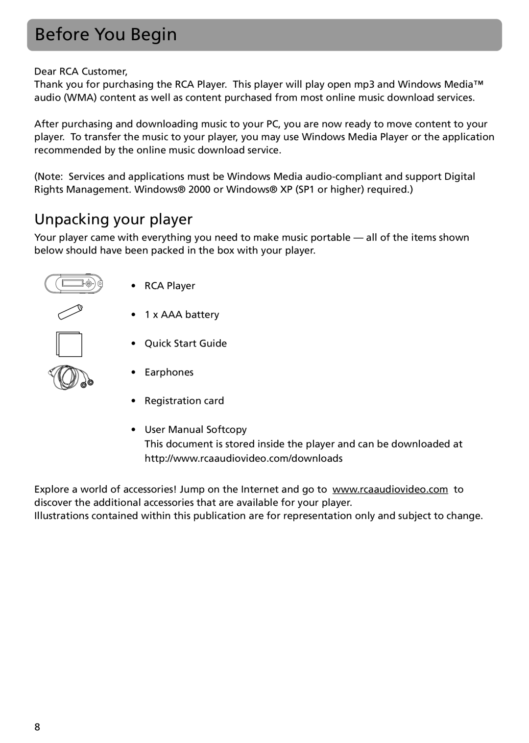 RCA TH1401 user manual Before You Begin, Unpacking your player 