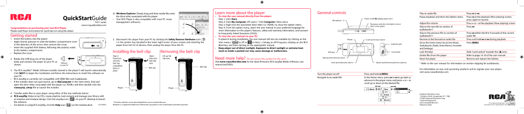 RCA TH17 Series quick start QuickStartGuide 