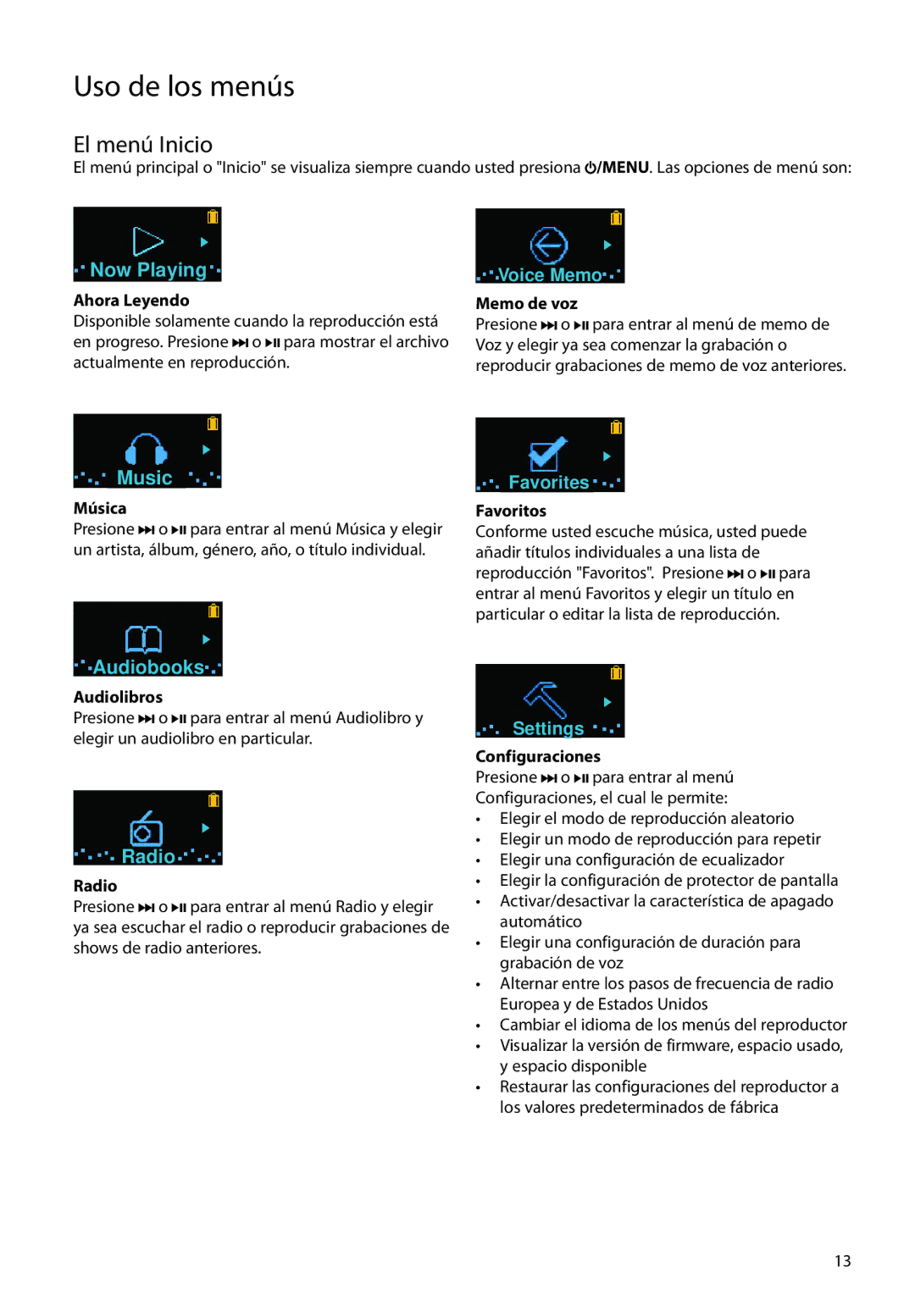 RCA TH1708, TH1702, TC1704, TH1704, TC1702, TC1708 user manual El menú Inicio 