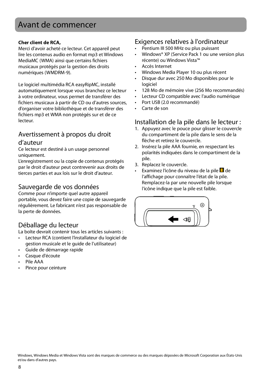 RCA TC1702, TH1702, TC1704, TH1708, TH1704, TC1708 user manual Avant de commencer 