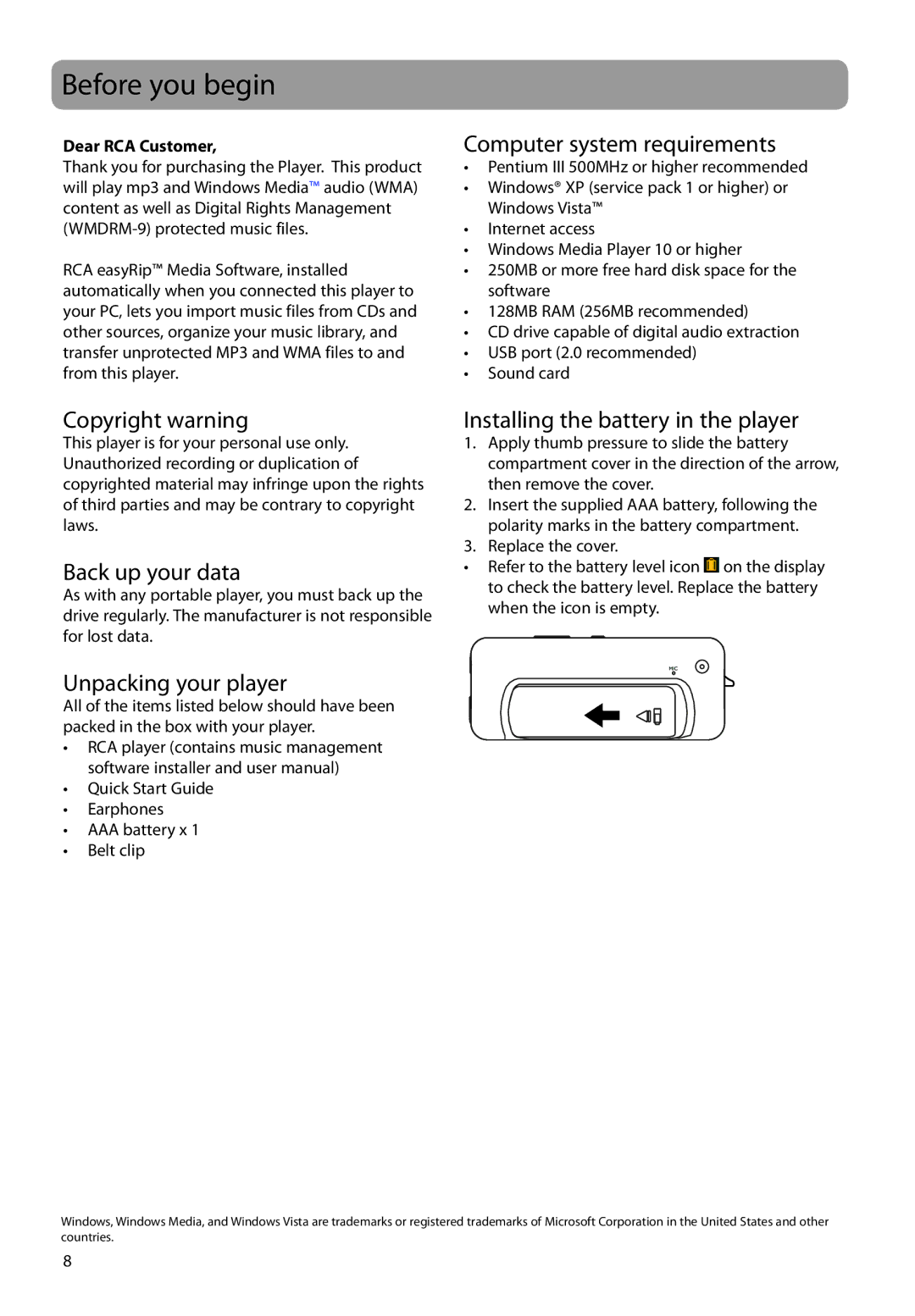 RCA TH1708, TH1702, TC1704, TH1704, TC1702, TC1708 user manual Before you begin 