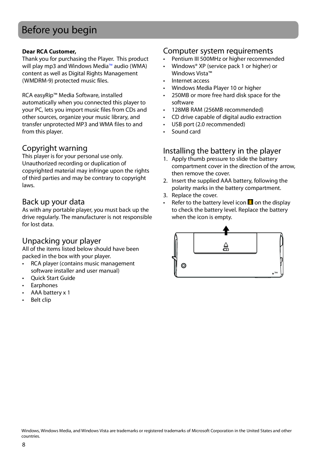 RCA TH1804, TH1801, TC1804, TC1801, TH1802, TC1802 user manual Before you begin 