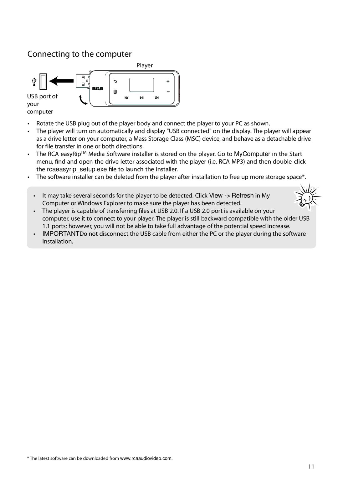 RCA TH20, TH22 user manual Connecting to the computer 