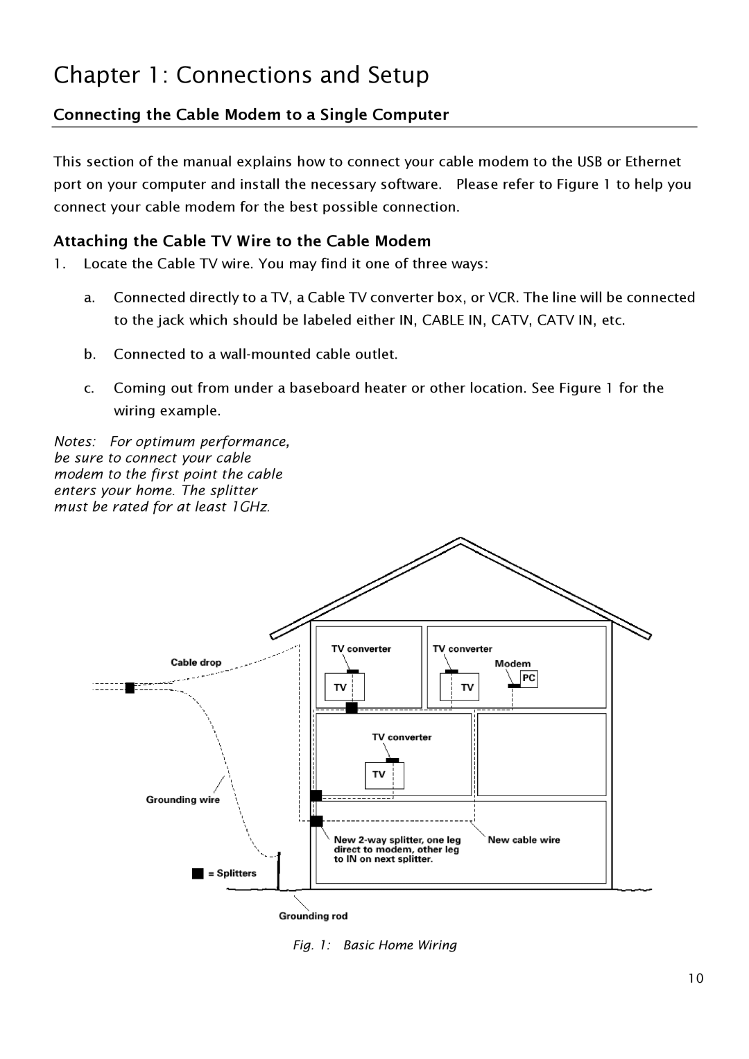 RCA THG540 user manual Connecting the Cable Modem to a Single Computer, Attaching the Cable TV Wire to the Cable Modem 