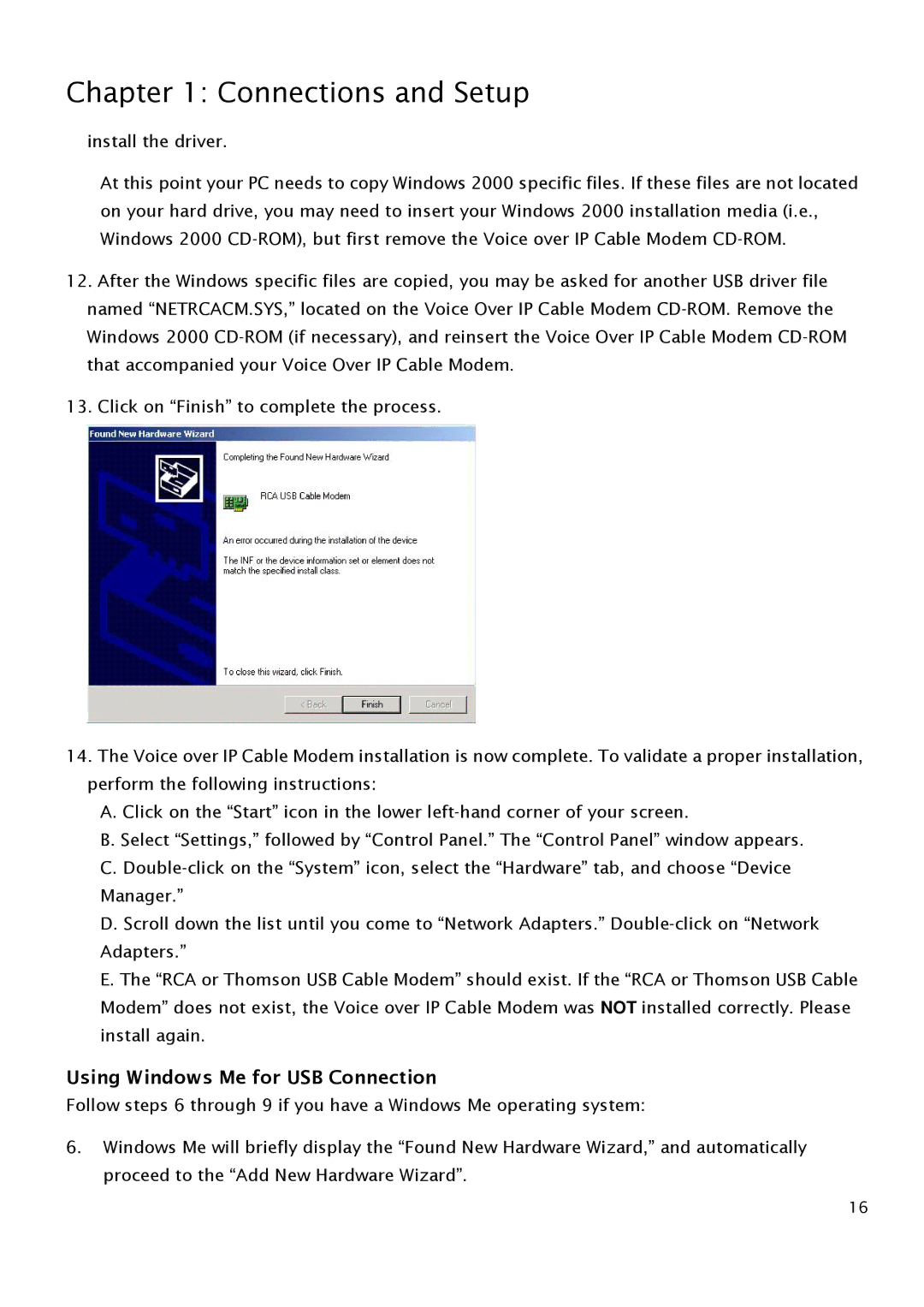 RCA THG540 user manual Using Windows Me for USB Connection 