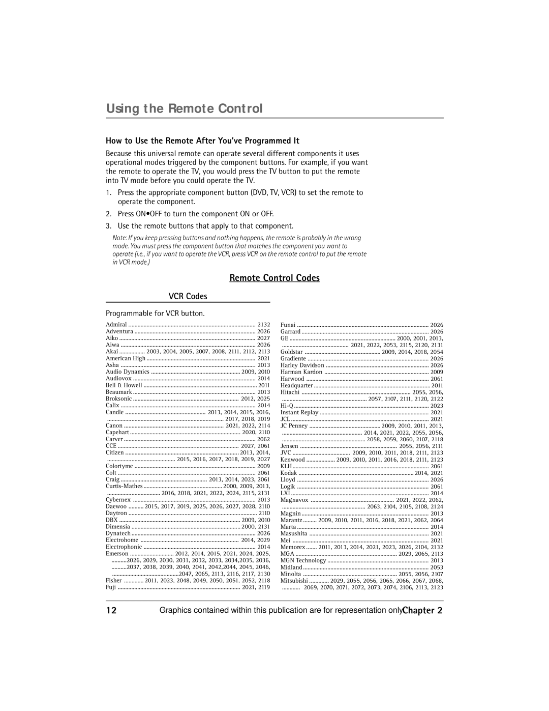 RCA Thomson manual Remote Control Codes, How to Use the Remote After You’ve Programmed It, VCR Codes 