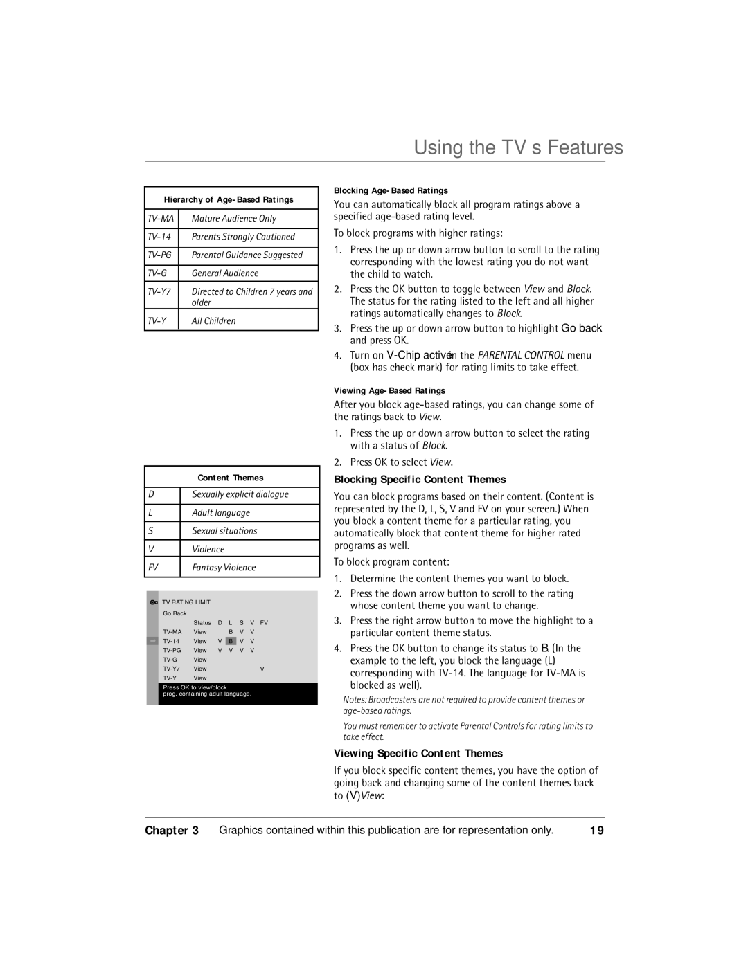 RCA Thomson manual Blocking Specific Content Themes, Viewing Specific Content Themes 