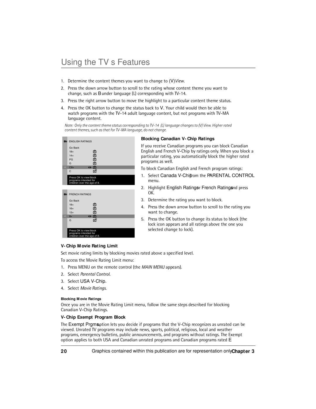 RCA Thomson Blocking Canadian V-Chip Ratings, Chip Movie Rating Limit, Chip Exempt Program Block, Blocking Movie Ratings 