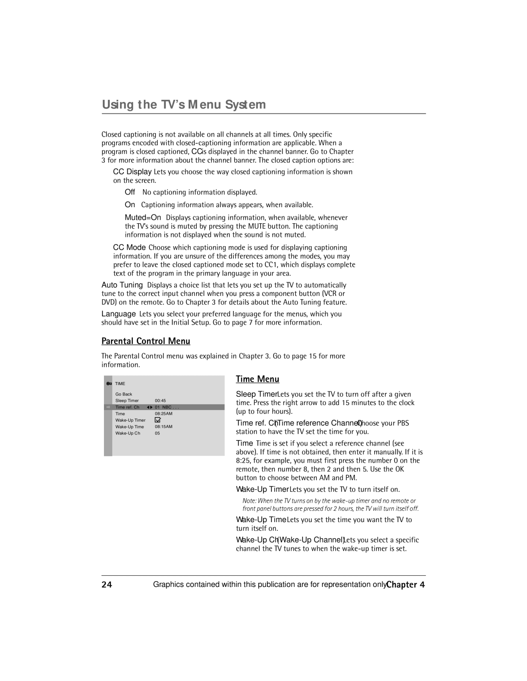 RCA Thomson manual Parental Control Menu, Time Menu 