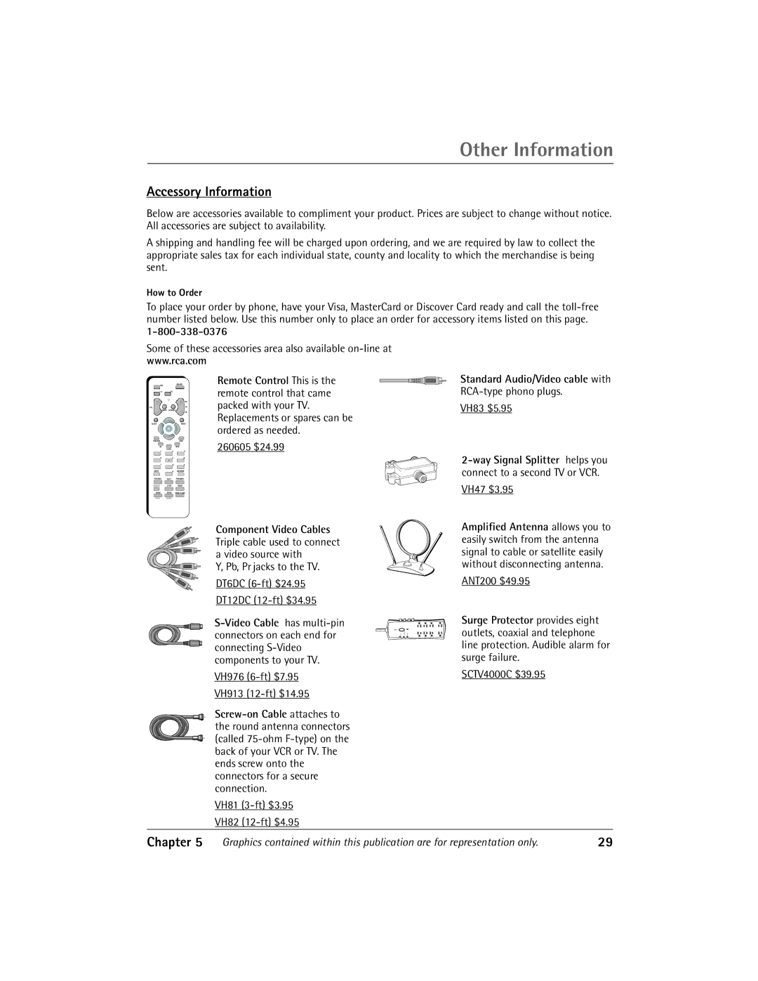 RCA Thomson manual Accessory Information, Remote Control This is Standard Audio/Video cable with, How to Order 