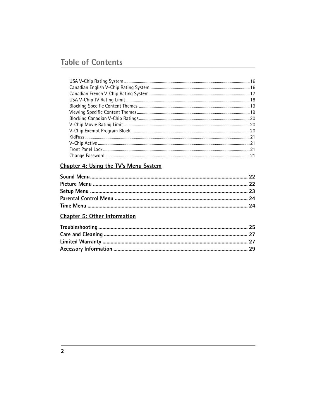 RCA Thomson manual Table of Contents 