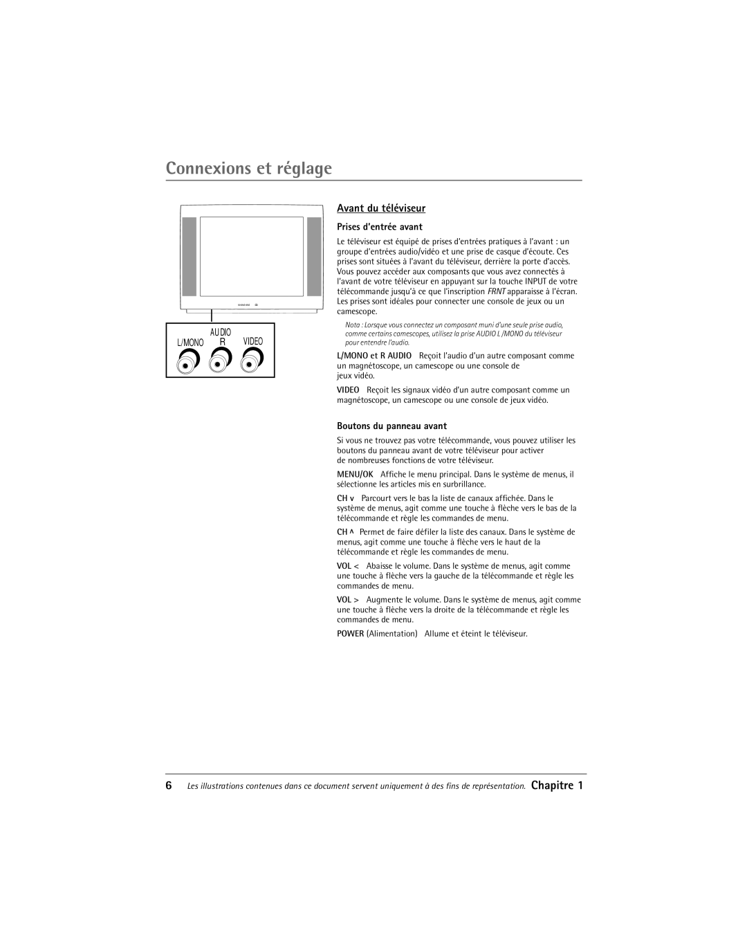 RCA Thomson manual Avant du tŽlŽviseur, Prises dÕentrŽe avant, Boutons du panneau avant, Jeux vidŽo 