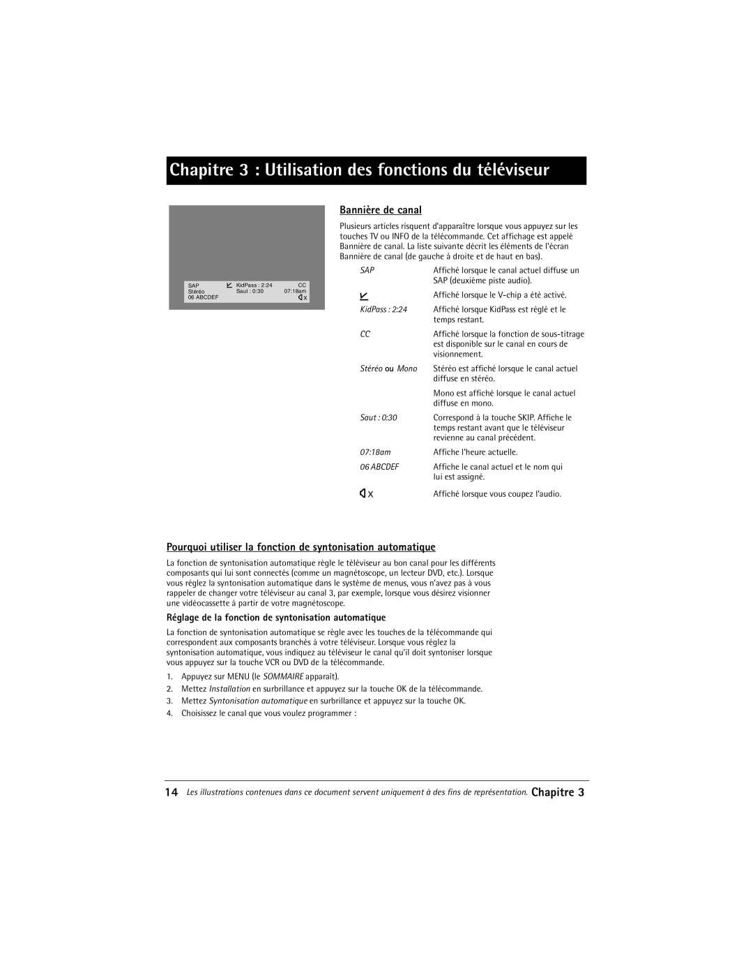 RCA Thomson manual Bannire de canal, Pourquoi utiliser la fonction de syntonisation automatique 