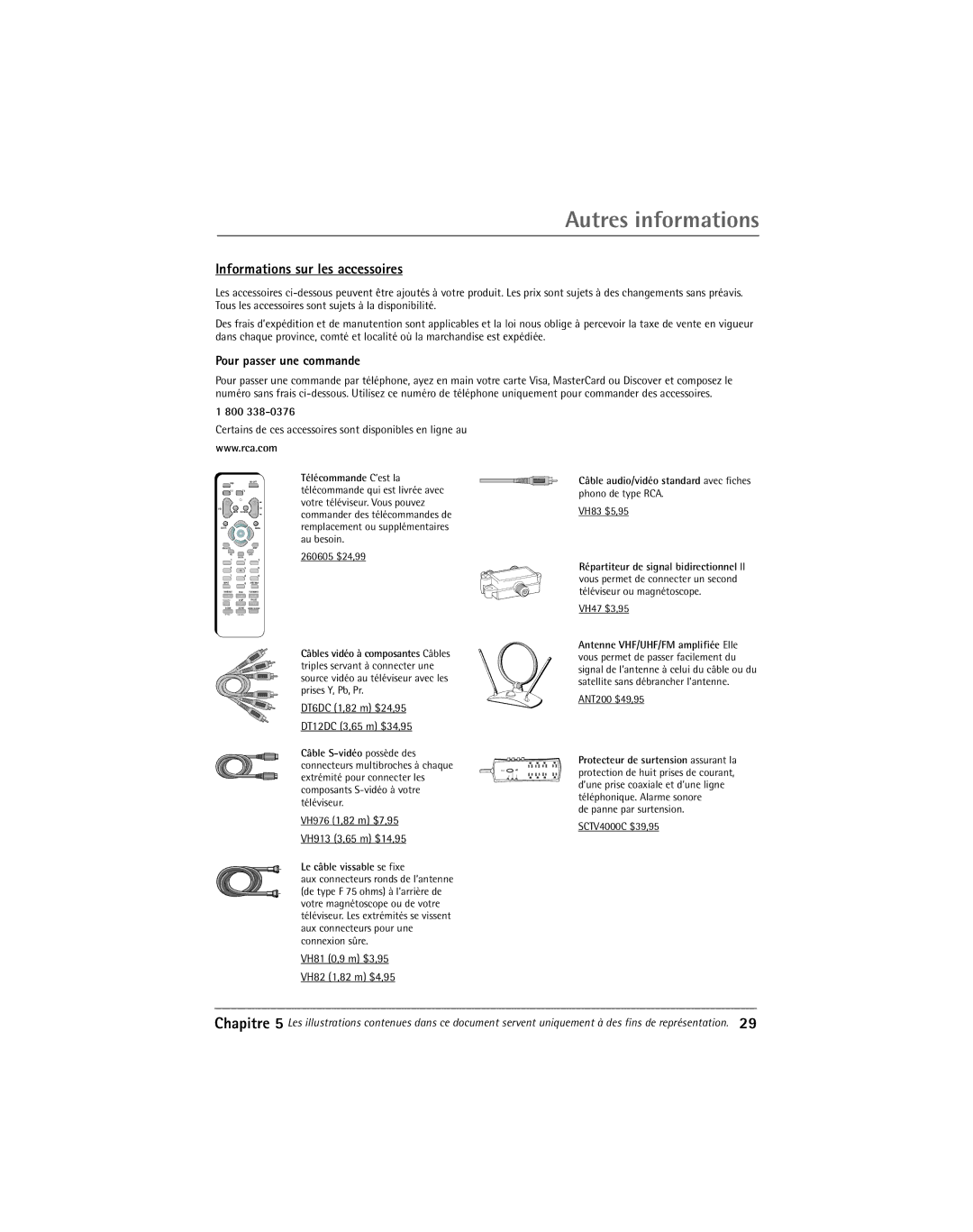 RCA Thomson manual Informations sur les accessoires, Pour passer une commande, 800 