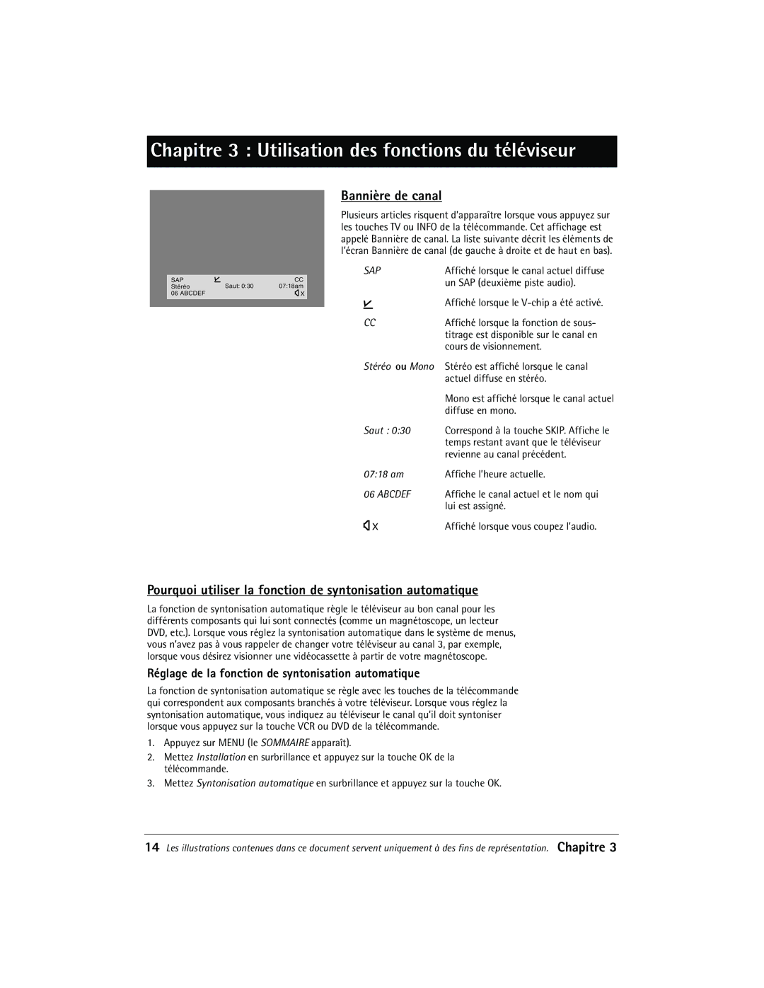 RCA TOCOM 1616332A manual Bannire de canal, Pourquoi utiliser la fonction de syntonisation automatique 