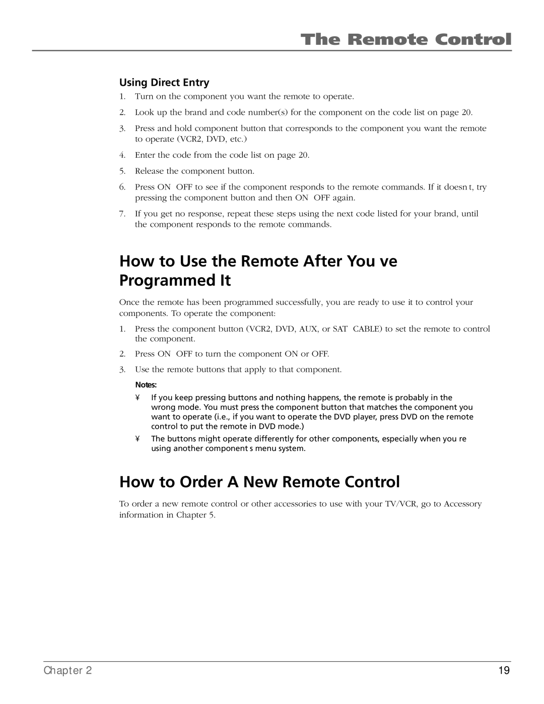 RCA TV/VCR manual How to Use the Remote After You’ve Programmed It, How to Order a New Remote Control, Using Direct Entry 